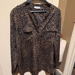 Calvin Klein Women's Animal Print Blouse - Black and Brown